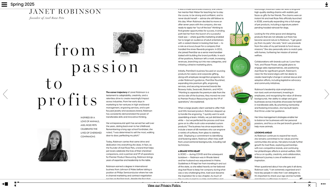 Axel Roze Pets Featured in Accessories Council Magazine!