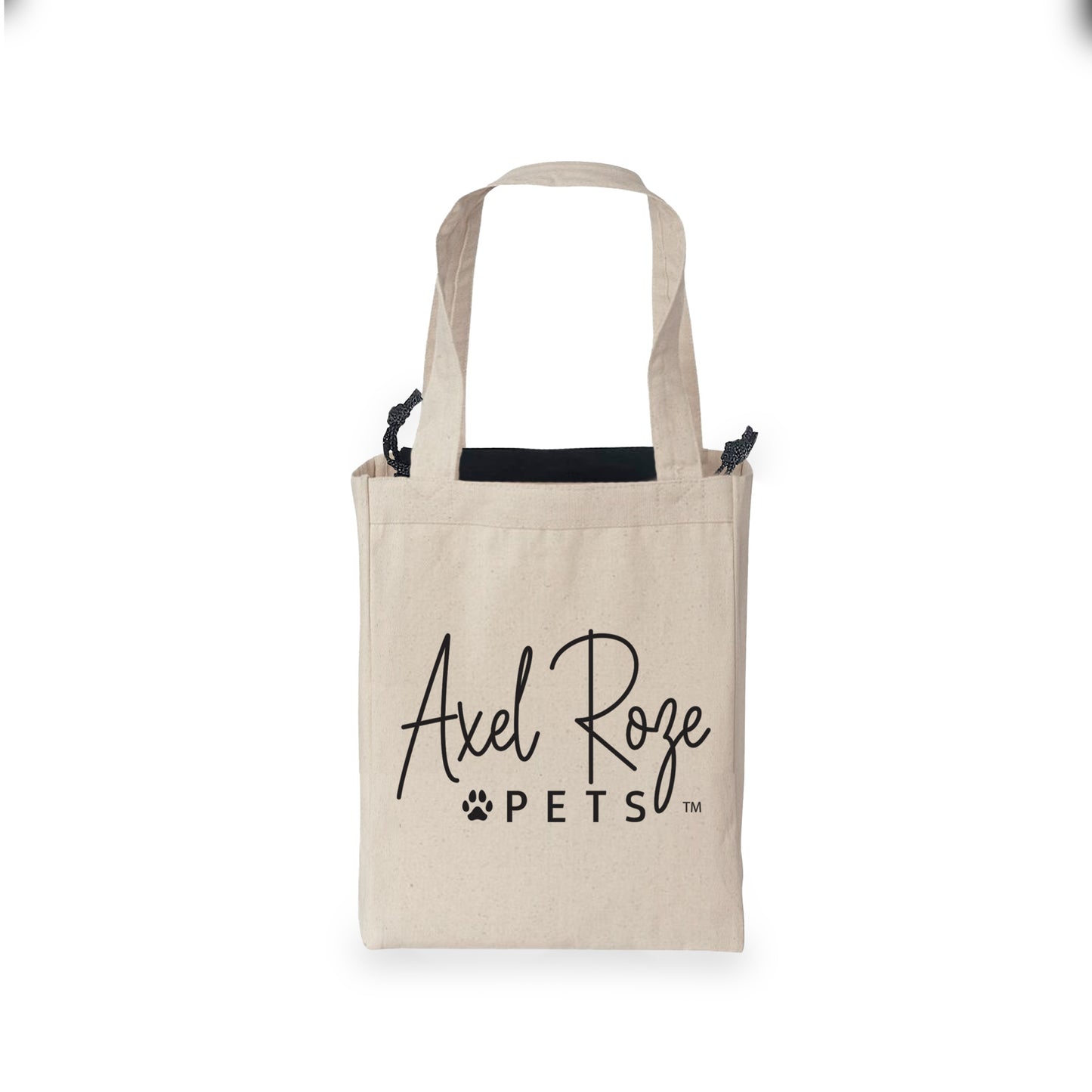 image shows a beige tote bag with the "Axel Roze PETS" logo printed on it