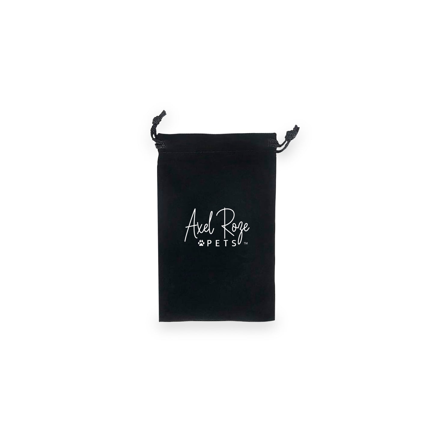 image shows a black drawstring pouch with the text "Axel Roze PETS" printed in white script