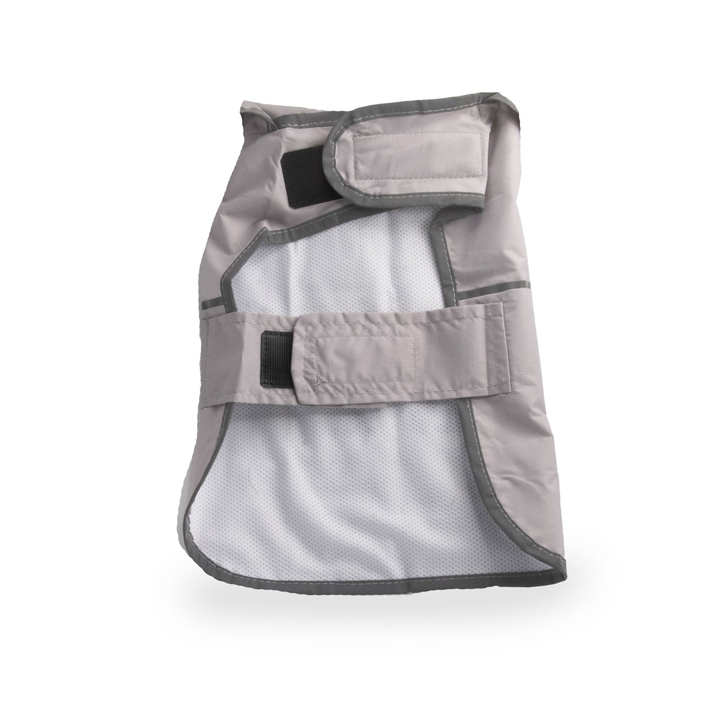 image shows a gray, reflective dog raincoat, identified as the Beeztees Honden Regenjas Caro Reflecterend